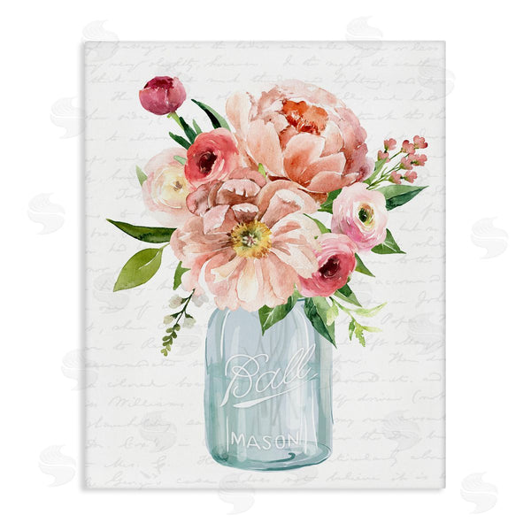 stupell industries Lettered and Lined | Pink Peony Flowers Jar Arrangement Script Pattern Wall Art
