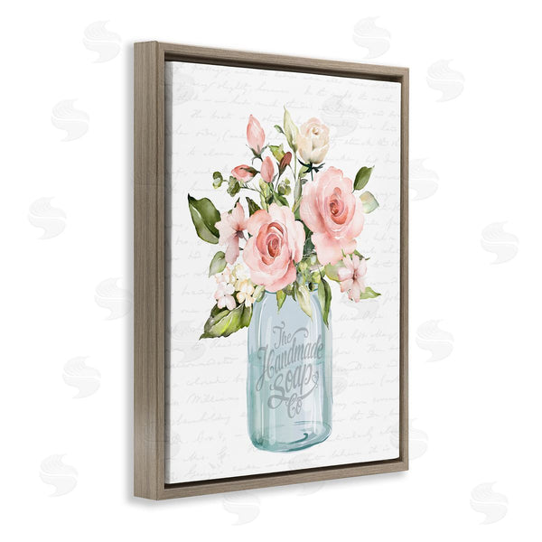Stupell Industries Lettered And Lined | Pink Rose Blooms Country Vase Patterned Script Wall Art