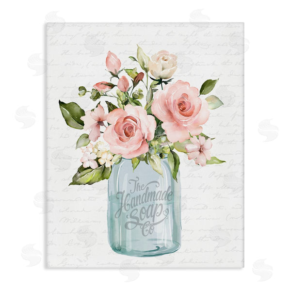 stupell industries Lettered and Lined | Pink Rose Blooms Country Vase Patterned Script Wall Art