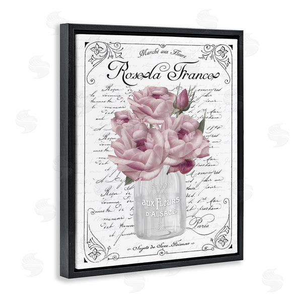 Stupell Industries Lettered And Lined | Pink Roses Bouquet French Words Fancy Script Background Wall Art