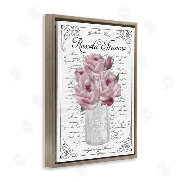 Stupell Industries Lettered And Lined | Pink Roses Bouquet French Words Fancy Script Background Wall Art