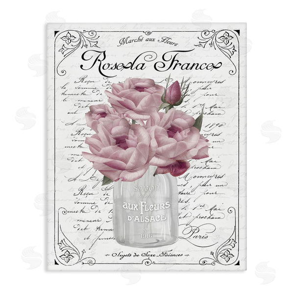 stupell industries Lettered and Lined | Pink Roses Bouquet French Words Fancy Script Background Wall Art