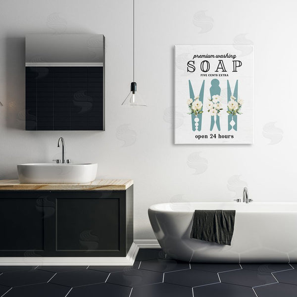 Stupell Industries Lettered And Lined | Premium Soap Laundry Sign Vintage Floral Clothespins Wall Art