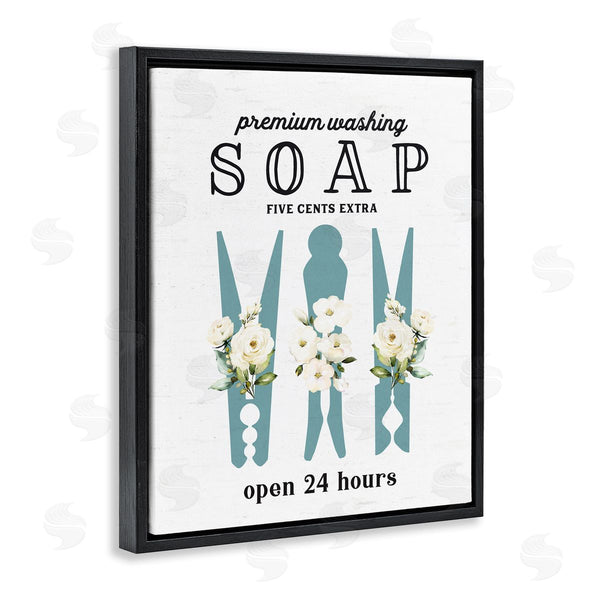 Stupell Industries Lettered And Lined | Premium Soap Laundry Sign Vintage Floral Clothespins Wall Art