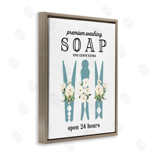Stupell Industries Lettered And Lined | Premium Soap Laundry Sign Vintage Floral Clothespins Wall Art