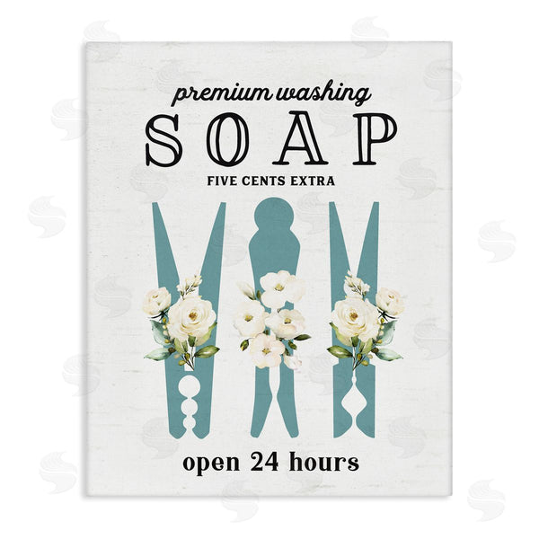 stupell industries Lettered and Lined | Premium Soap Laundry Sign Vintage Floral Clothespins Wall Art