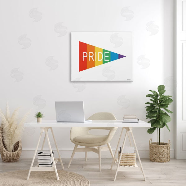 Stupell Industries Lettered And Lined | Pride Phrase Rainbow Stripe Triangular Pennant Flag Shape Wall Art