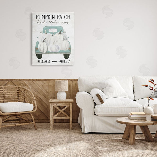 Stupell Industries Lettered And Lined | Pumpkin Patch Mile Ahead Sign Festive Seasonal Truck Wall Art