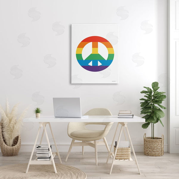 Stupell Industries Lettered And Lined | Rainbow Striped Peace Sign Retro Pride Symbol Happiness Wall Art