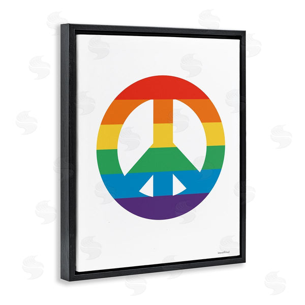 Stupell Industries Lettered And Lined | Rainbow Striped Peace Sign Retro Pride Symbol Happiness Wall Art