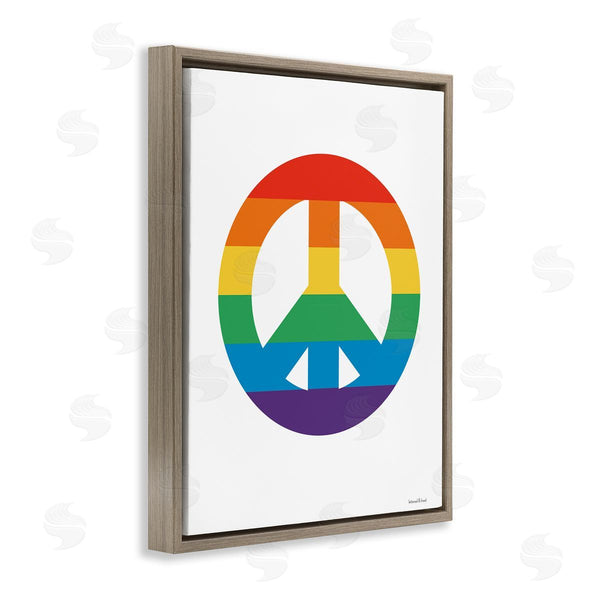 Stupell Industries Lettered And Lined | Rainbow Striped Peace Sign Retro Pride Symbol Happiness Wall Art