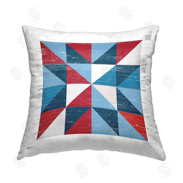 stupell industries Lettered and Lined | Red Blue Rustic Quilt Pattern Printed Throw Pillow