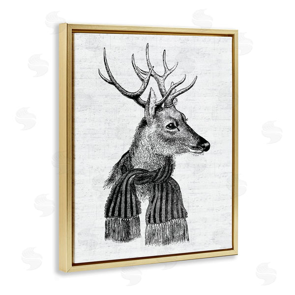 Stupell Industries Lettered And Lined | Reindeer In Scarf Vintage Portrait