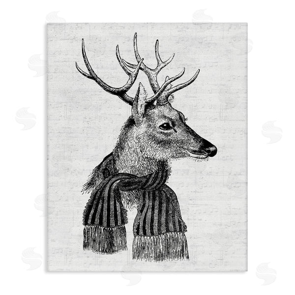 stupell industries Lettered and Lined | Reindeer in Scarf Vintage Portrait