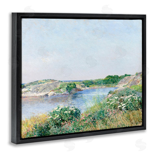 Stupell Industries Lettered And Lined | Rocky Shore Flower Bushes Ocean Inlet Scene Wall Art