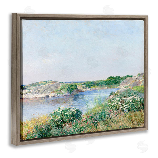 Stupell Industries Lettered And Lined | Rocky Shore Flower Bushes Ocean Inlet Scene Wall Art