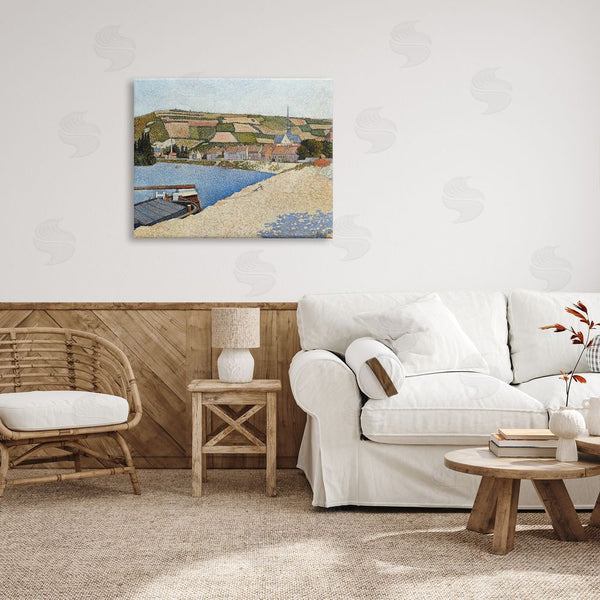 Stupell Industries Lettered And Lined | Rural Waterside Town Boat Dock Distant Farmland Wall Art