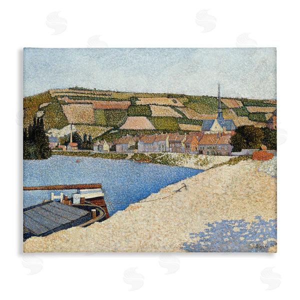 stupell industries Lettered and Lined | Rural Waterside Town Boat Dock Distant Farmland Wall Art