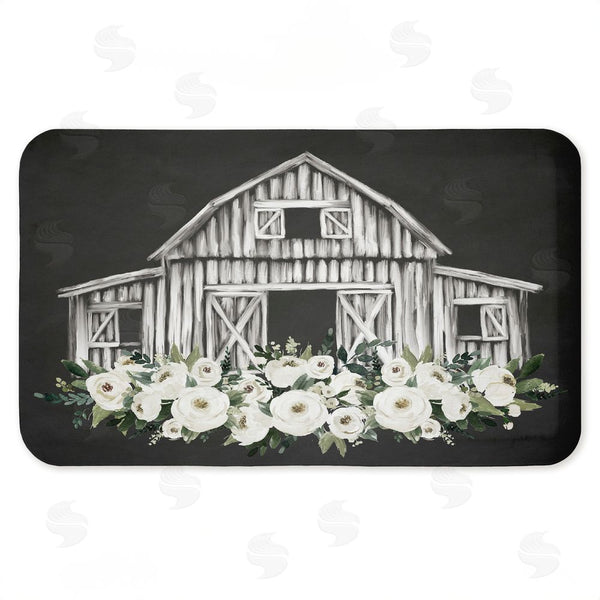 stupell industries Lettered and Lined | Rustic Barn with White Roses Anti-Fatigue Mat