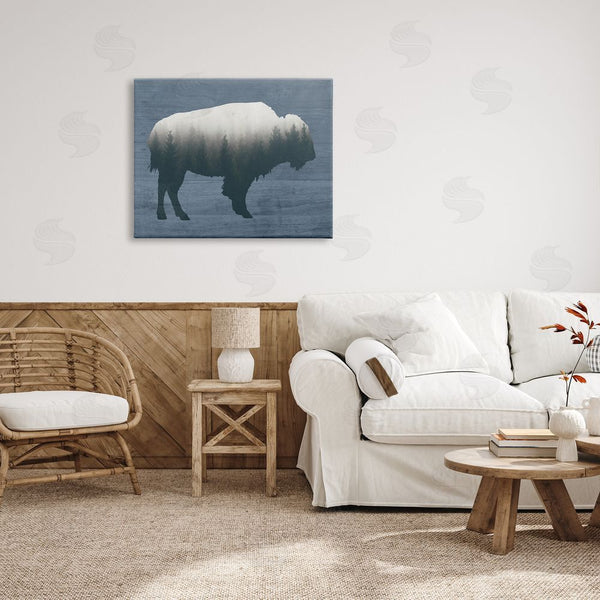 Stupell Industries Lettered And Lined | Rustic Bison Shape Silhouette Forest Trees Pattern Wall Art