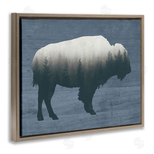 Stupell Industries Lettered And Lined | Rustic Bison Shape Silhouette Forest Trees Pattern Wall Art