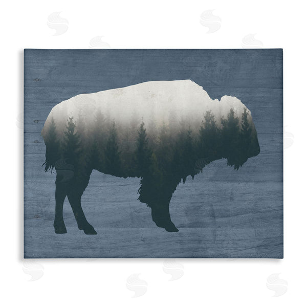 stupell industries Lettered and Lined | Rustic Bison Shape Silhouette Forest Trees Pattern Wall Art