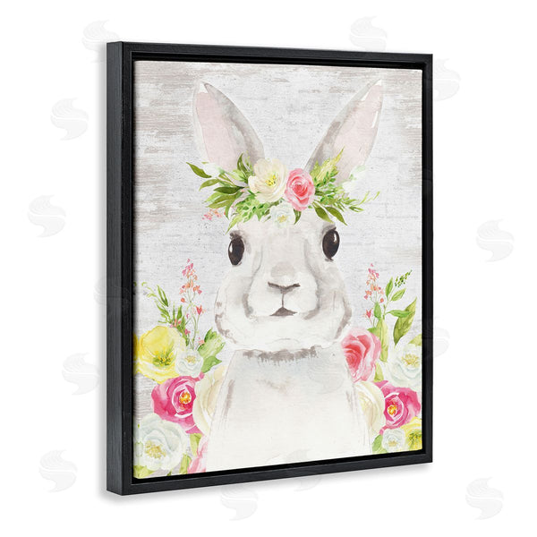Stupell Industries Lettered And Lined | Rustic Easter Bunny Flower Crown Spring Bouquet Wall Art