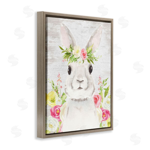 Stupell Industries Lettered And Lined | Rustic Easter Bunny Flower Crown Spring Bouquet Wall Art