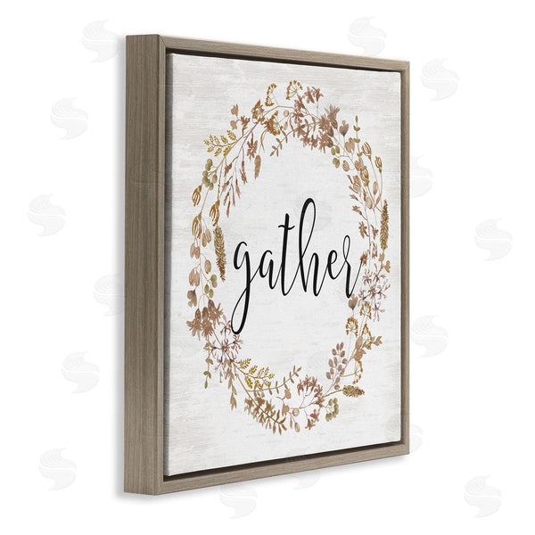 Stupell Industries Lettered And Lined | Rustic Gather Script Delicate Floral Botanicals Wreath Wall Art