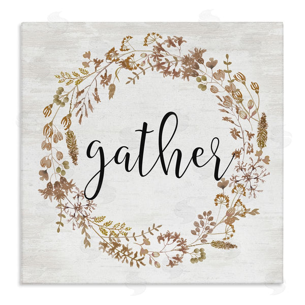 stupell industries Lettered and Lined | Rustic Gather Script Delicate Floral Botanicals Wreath Wall Art