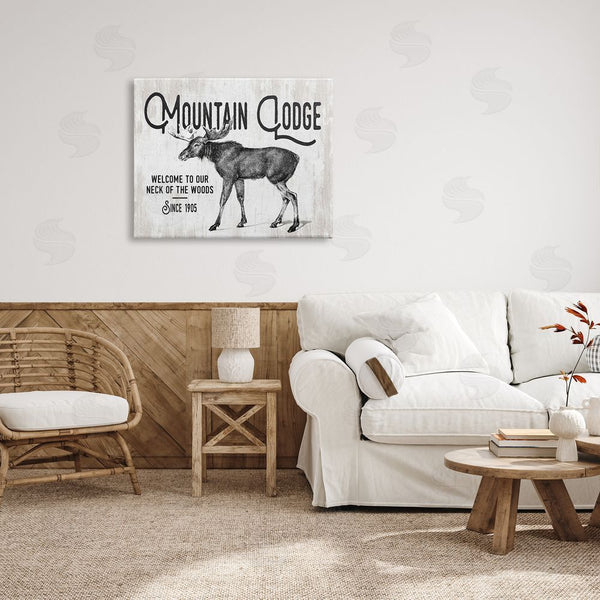Stupell Industries Lettered And Lined | Rustic Mountain Lodge Vintage Moose Cabin Sign Wall Art