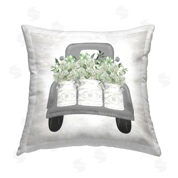 stupell industries Lettered and Lined | Rustic Pickup with Shamrocks Printed Throw Pillow