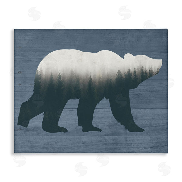 stupell industries Lettered and Lined | Rustic Woodland Trees Bear Silhouette Grainy Pattern Wall Art