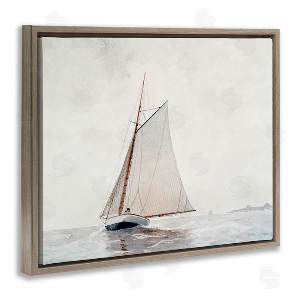 Stupell Industries Lettered And Lined | Sailboat Foggy Weather Clouds Ocean Waves Crashing Wall Art