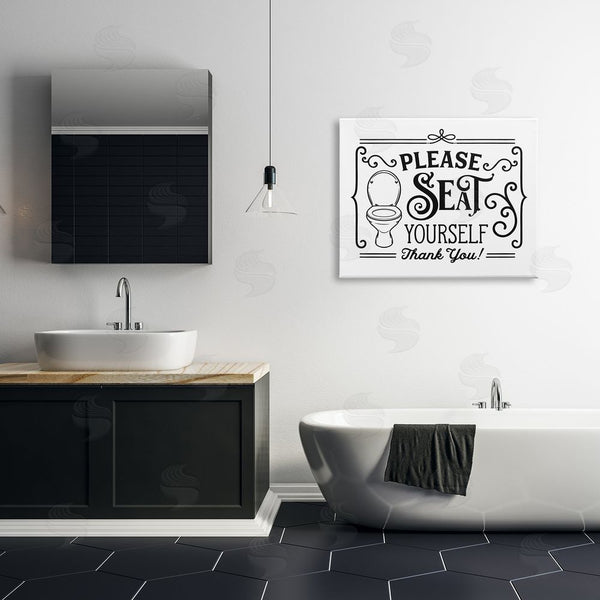 Stupell Industries Lettered And Lined | Seat Yourself Vintage Style Bathroom Toilet Design Wall Art