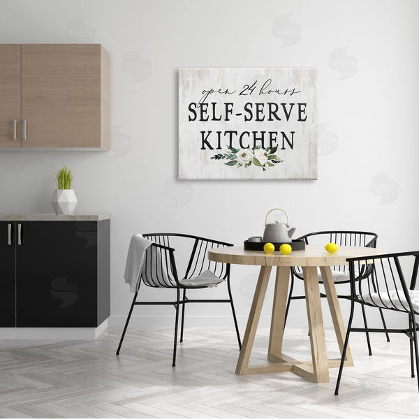 Stupell Industries Lettered And Lined | Self-Serve Kitchen Sign White Flowers 24 Hours Wall Art