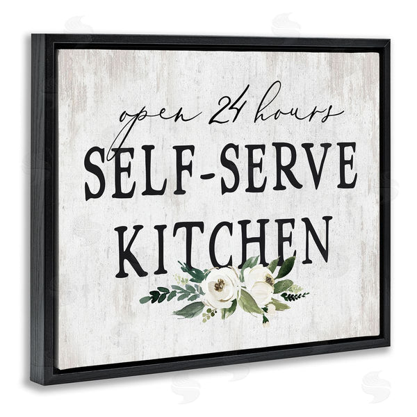 Stupell Industries Lettered And Lined | Self-Serve Kitchen Sign White Flowers 24 Hours Wall Art