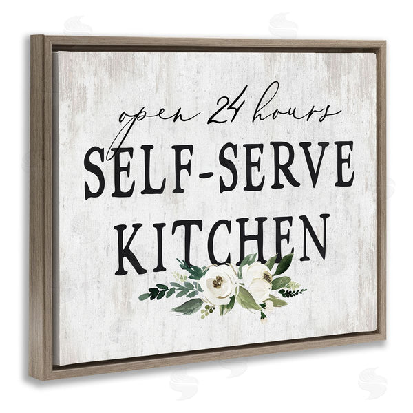Stupell Industries Lettered And Lined | Self-Serve Kitchen Sign White Flowers 24 Hours Wall Art