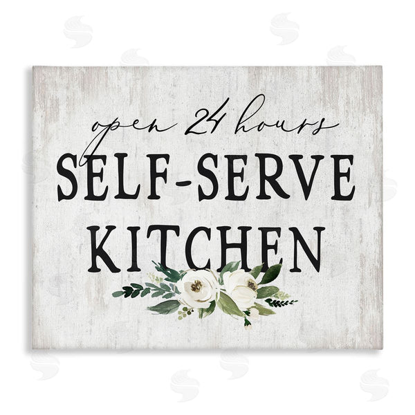 stupell industries Lettered and Lined | Self-Serve Kitchen Sign White Flowers 24 Hours Wall Art