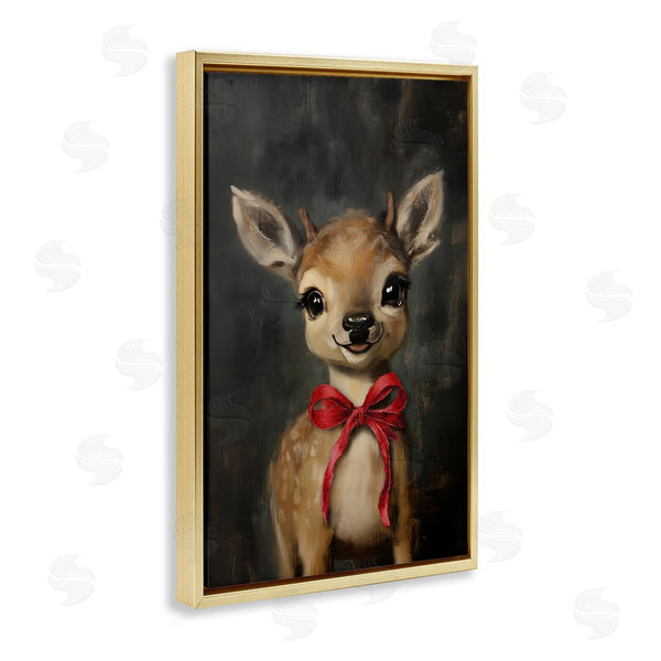 Stupell Industries Lettered And Lined | Spotted Fawn With Red Bow