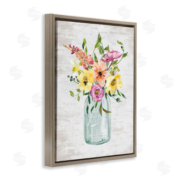 Stupell Industries Lettered And Lined | Spring Meadow Bouquet Traditional Glass Jar Flowers Wall Art