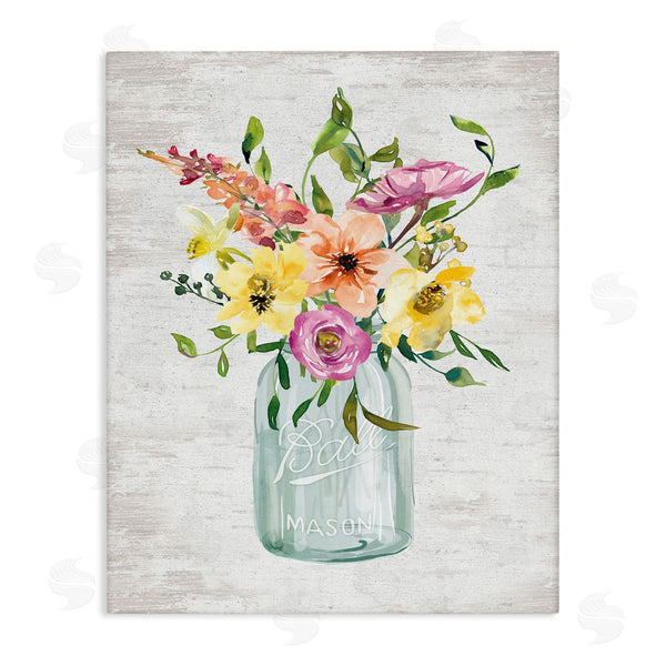 stupell industries Lettered and Lined | Spring Meadow Bouquet Traditional Glass Jar Flowers Wall Art