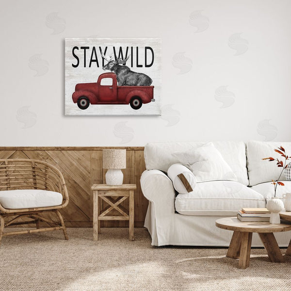 Stupell Industries Lettered And Lined | Stay Wild Moose Antique Red Pickup Truck Wall Art