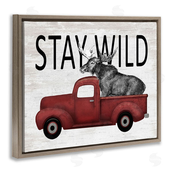 Stupell Industries Lettered And Lined | Stay Wild Moose Antique Red Pickup Truck Wall Art