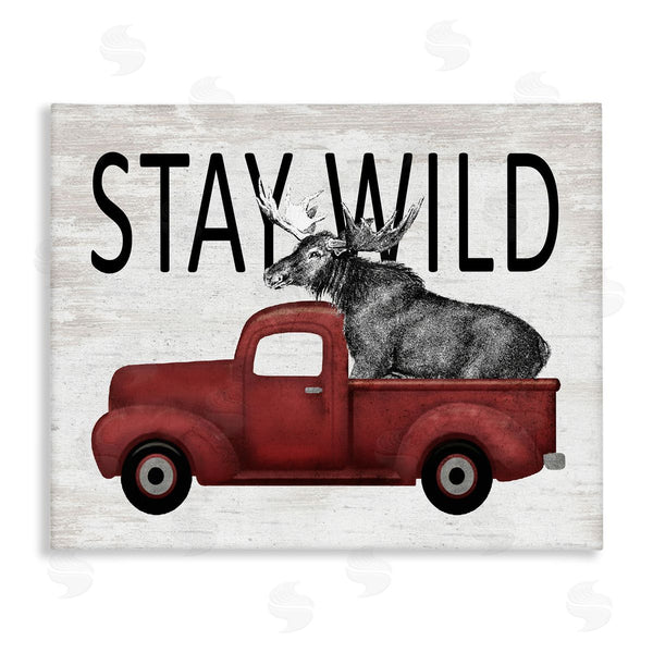 stupell industries Lettered and Lined | Stay Wild Moose Antique Red Pickup Truck Wall Art