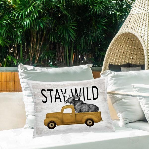Stupell Industries Lettered And Lined | Stay Wild Moose Truck Printed Throw Pillow