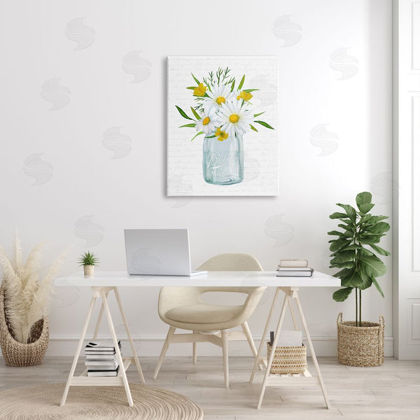 Stupell Industries Lettered And Lined | Summer Daisies Arrangement Country Bouquet Vintage Script Wall Art