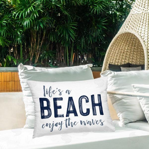 Stupell Industries Lettered And Lined | Summer Sentiment Enjoy Waves Printed Throw Pillow