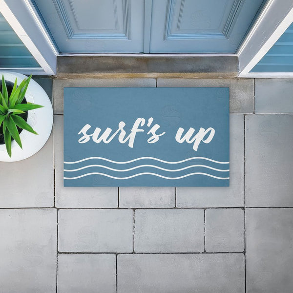 Stupell Industries Lettered And Lined | Surf's Up Over Blue Non-Woven Door Mat