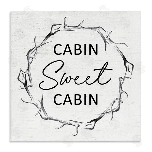 stupell industries Lettered and Lined | Sweet Cabin Phrase Wildlife Deer Antlers Border Wall Art